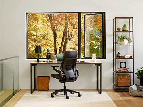 Steelcase Gesture Office Chair - Era Cobalt Fabric, Medium Seat Height, Wrapped Back, Black on Black Frame, and Standard Carpet Casters
