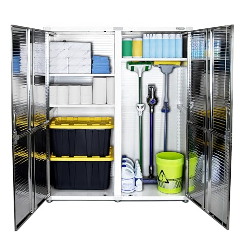 Seville Classics UltraHD Solid Steel Lockable Metal Storage Cabinet Locker Organizer, w/Adjustable Shelves for Garage, Warehouse, Office, Classroom, Granite, 48" W x 24" D x 72" H