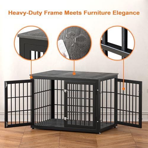 48 Inch Heavy Duty Dog Crate Furniture for Large Dogs, Decorative Pet House End Table, Extra Large Wooden Cage Kennel Furniture Indoor, Natural and White