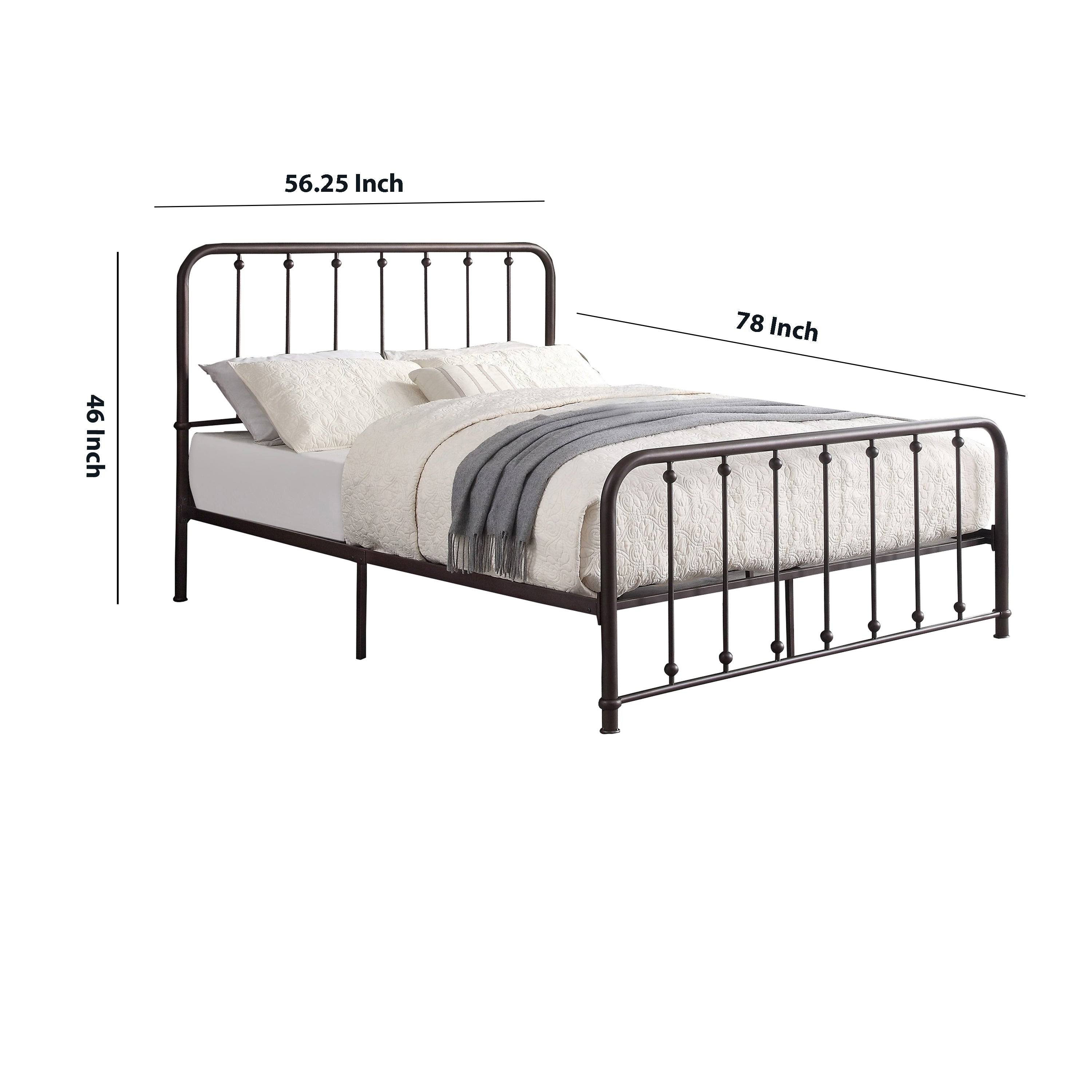 Industrial Metal Full Bed with Spindle Design, Antique Bronze