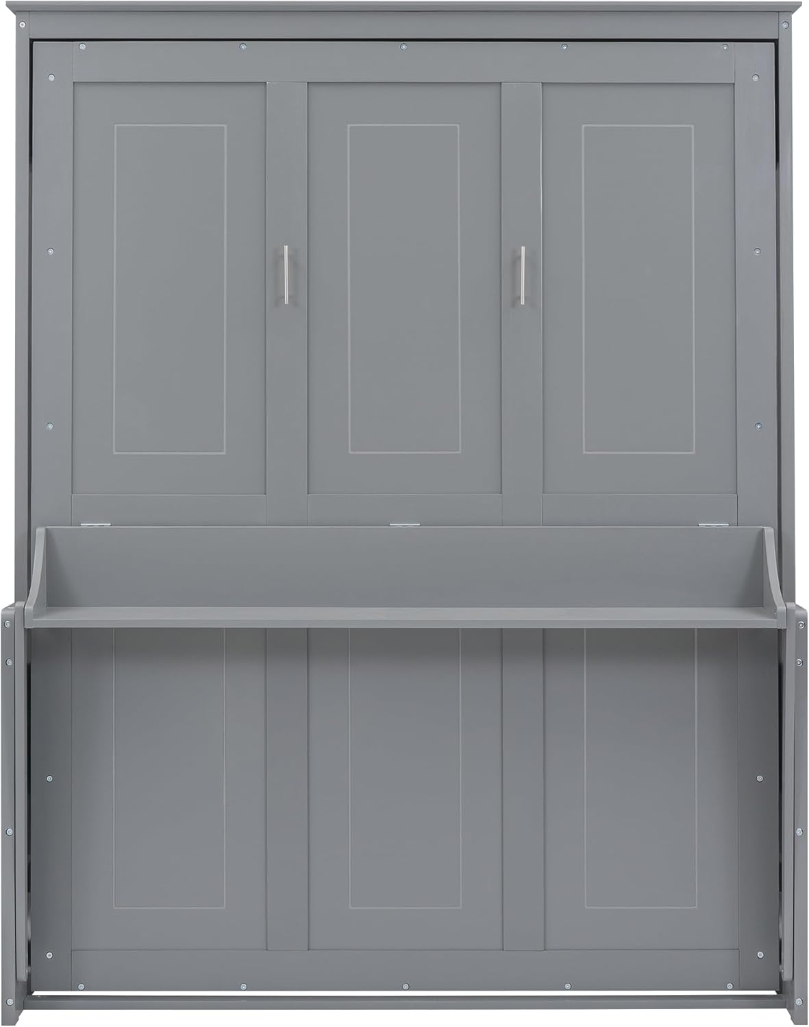 Murphy Wall Bed Queen, Wood Foldable Wall Bedframe with a Shelf for Guest Room Home Office, Space-Saving, Can Be Folded into a Cabinet, Gray