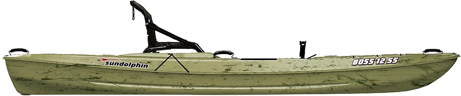 Boss 10 SS Fishing Kayak - Sit On Top Fishing Kayak - One Person Angler Kayak - 3 Fishing Rod Holders - Fishing Gear Tracks - Includes Paddle - 12 ft - Grass