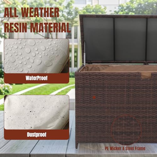 Yangming 120 Gallon Large Deck Box, Outdoor Storage Box Waterproof Wicker Patio Bin for Toy Pool Garden Cushion