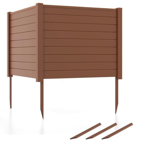 Happygrill Air Conditioner Fence, 2-Panel Trash Can Enclosure w/Stakes, 48”L x 37.5”H Pool Equipment Fence Screen, Freestanding Outdoor Privacy Fence Panel Kit for Lawn, Garden & Patio, Brown