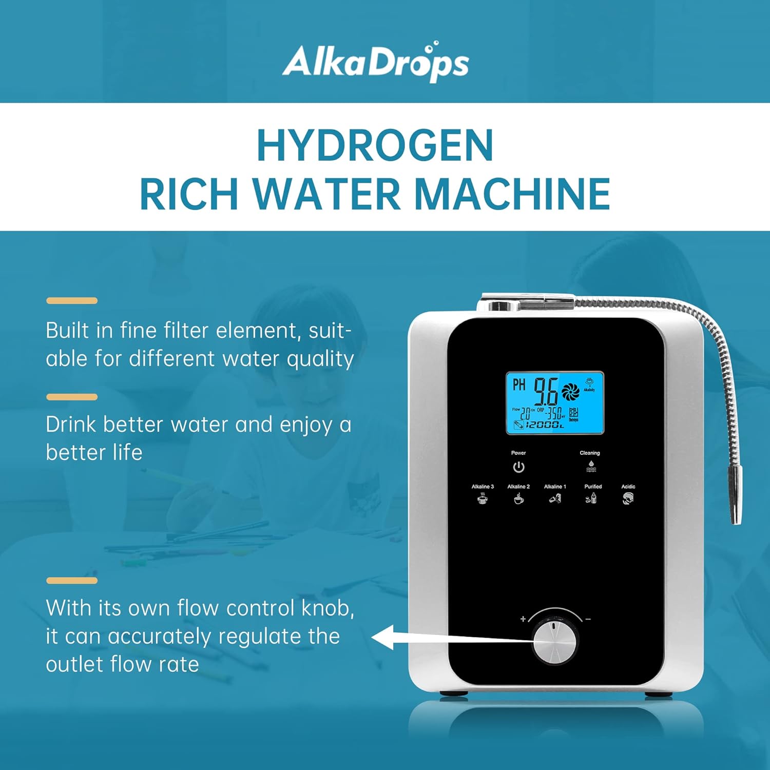 Water Ionizer and Water Purifier Machine,PH 3-11 Alkaline Acid Water Machine,Up to -800mV ORP, 8000 Liters Per Filter,11 Plate Electrode,Regulation Valve to Control PH and ORP/Auto-Cleaning