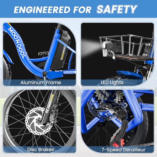 MOONCOOL Electric Tricycle Trike for Adults 350W 36V Removable Battery 24/26 Inches 7 Speeds 3 Wheels Electric Bikes Bicycle for Adults, Three Wheel Electric Cruiser Tricycle