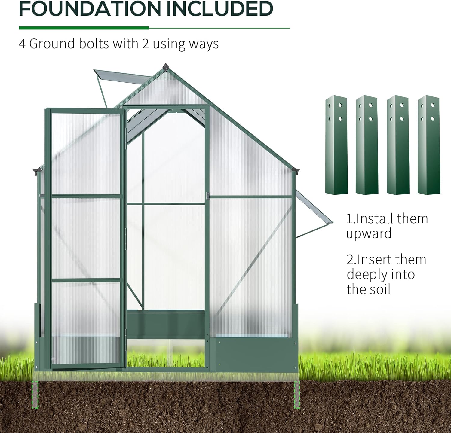 Outsunny 6' x 8' x 7' Walk-in Plant Polycarbonate Greenhouse with Temperature Controlled Window Hobby Greenhouse for Backyard/Outdoor