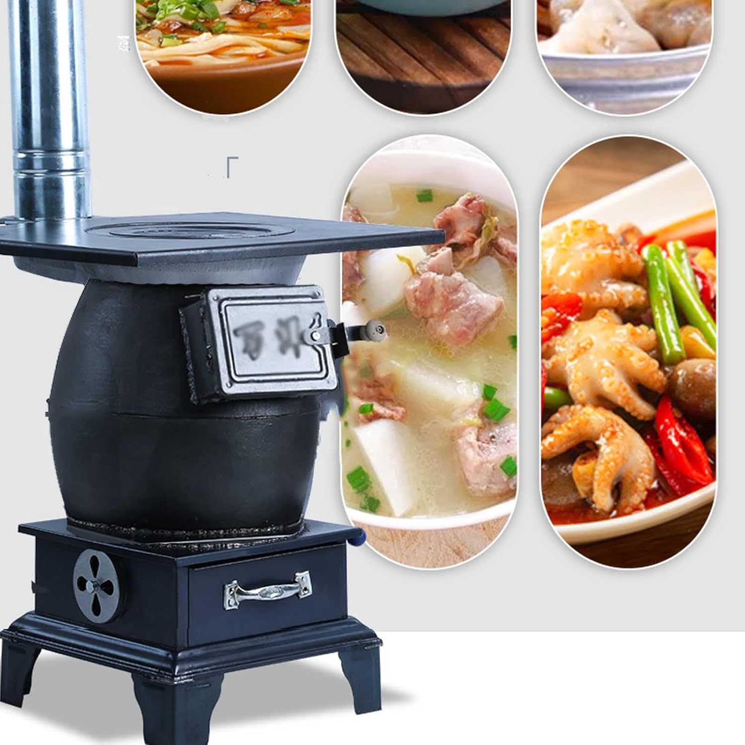 Outdoor Wood Burning Stove, Camping Wood Stove, Hot Tent Stove with Sectional Chimney Pipes, for Tent, Shelter, Hiking, Fishing, Heating and Cooking
