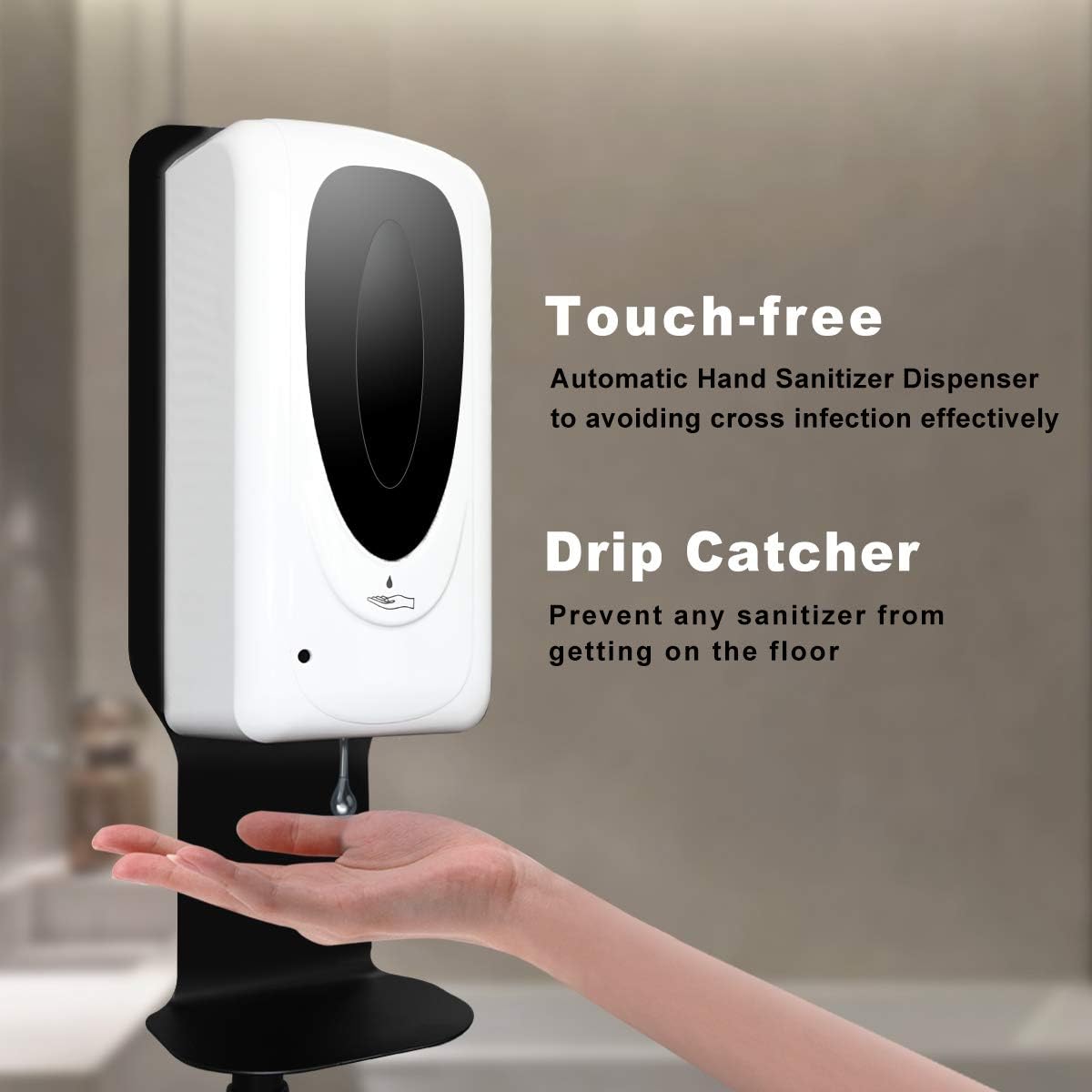 Automatic Hand Sanitizer Dispenser with Floor Stand and Drip Catcher, Touchless Hand Sanitizer Station Refillable with Gel and Liquid Bottles for School Office Hospital 1000ML(Spray)