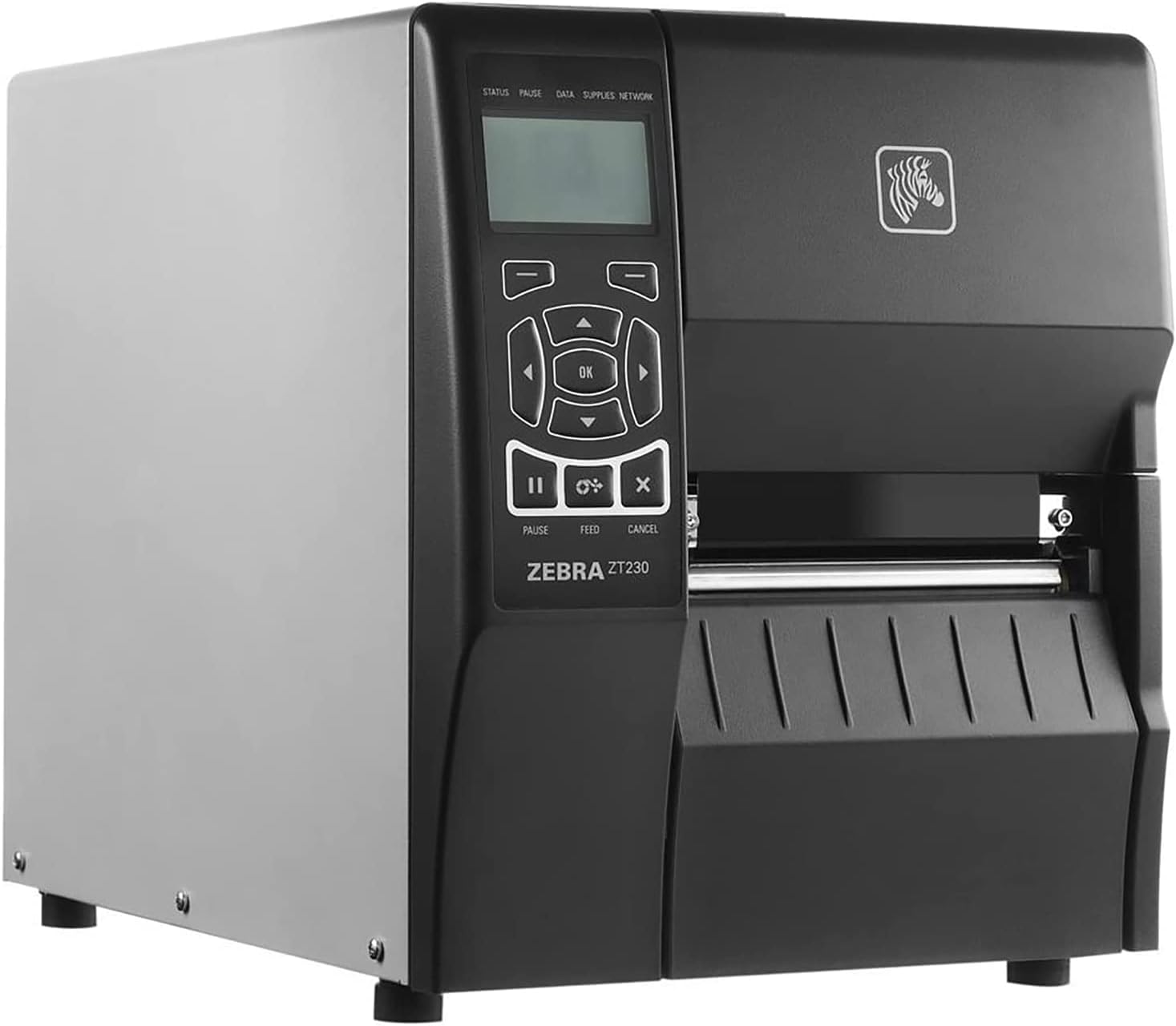 Zebra ZT230 Thermal Transfer and Direct Thermal Industrial Monochrome Barcode Label Printer, Black - LCD, 203 dpi, 6 IPS, 4-inch Print Width, Serial and USB Ports, USB Cable - ZT23042