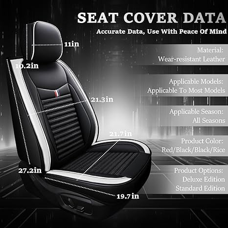 Seat Covers Fit for Toyota Corolla 2000-2024,5 Seats Custom Fit Leather Cover Protector Cushion,Automotive Vehicle Auto Interior Covers(Black White,Premium Full Set with Pillow)