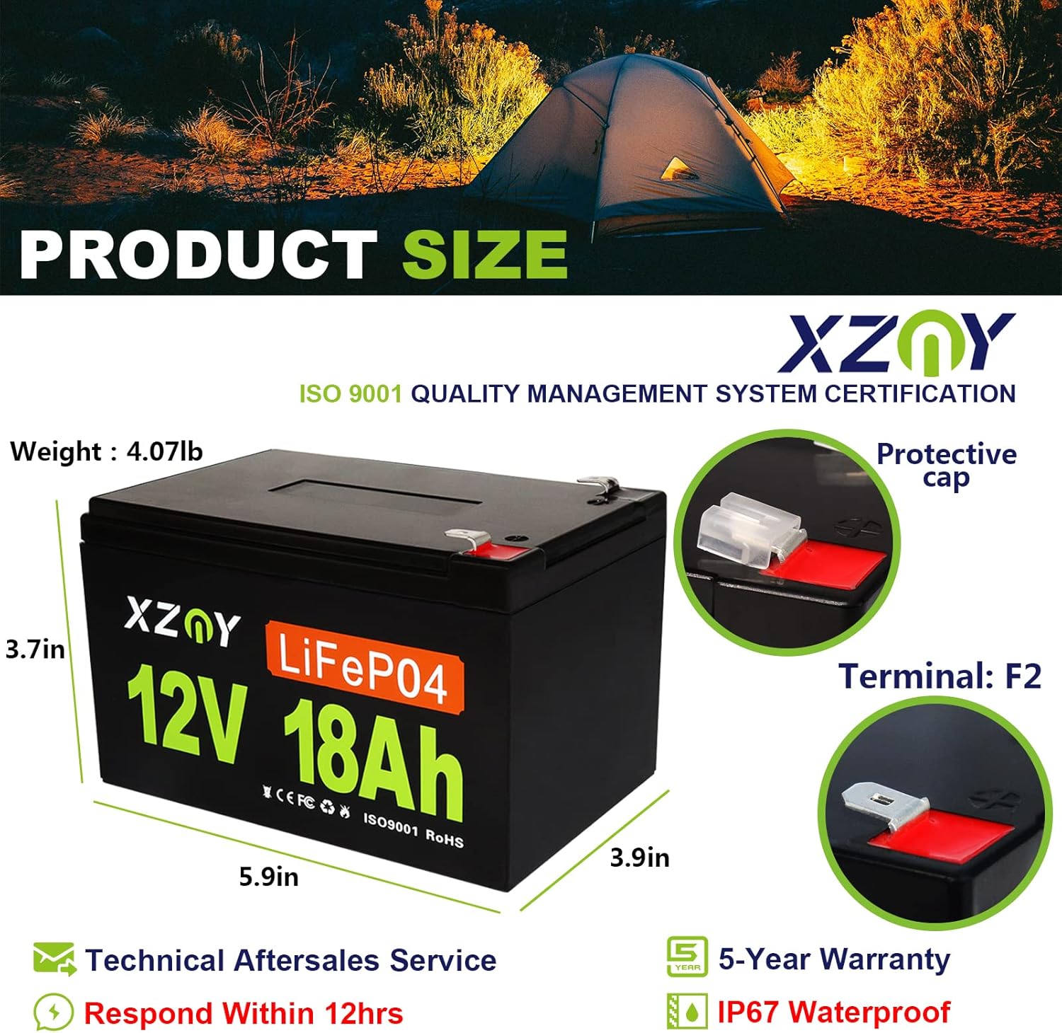 XZNY 12V 100Ah Deep Cycle LiFePO4 Battery, 5000+ Cycles 12V Rechargeable Lithium Battery Built-in 120A BMS, 12V LiFePO4 Battery for Solar Home, RV, Camping, Fish Finder, Boat, Backup Power, Marine