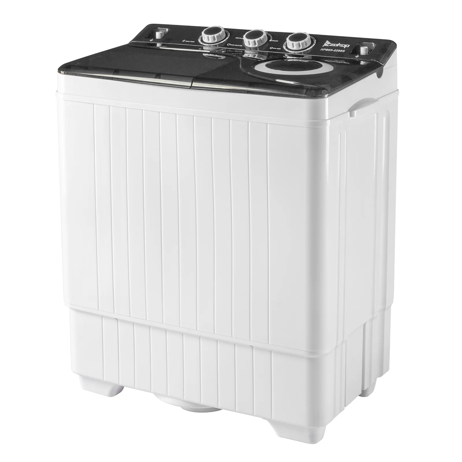 Twin Tub with Built-in Drain Pump XPB65-2288S 26Lbs Semi-automatic Twin Tube Washing Machine for Apartment, Dorms, RVs, Camping and More, White&Black US Standard