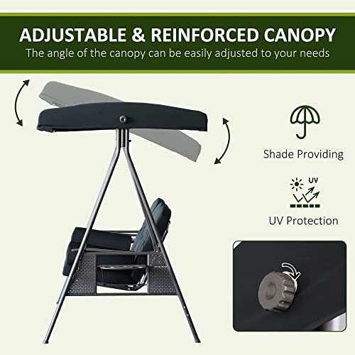 Outsunny 3-Seat Patio Swing Chair, Outdoor Porch Swing Glider with Adjustable Canopy, Removable Cushion, Pillows and Side Trays, for Garden, Poolside, Backyard, Brown