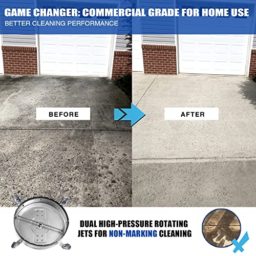Pressure Washer Surface Cleaner 22'', 4500PSI Stainless Steel Surface Cleaner Attachment with Wheels, Power Washer Accessory for Driveway Sidewalk Curb Deck Patio Cleaning, 3/8'' Quick-Connect