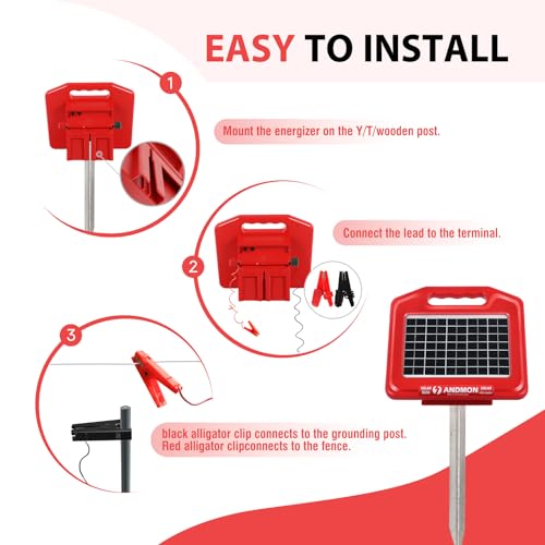 30 Miles Solar Fence Charger, 0.53 Joule Solar Electric Fence Charger for Livestock, Horses, Cattle Sheep, Solar Electric Fence Energizer with Dual Input, Easy Installation