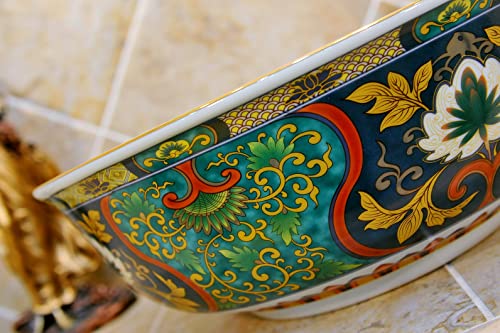 Ceramic Bathroom Vessel Sinks Luxury Retro Style Painted Multi Color Porcelain Round Sink Bowl