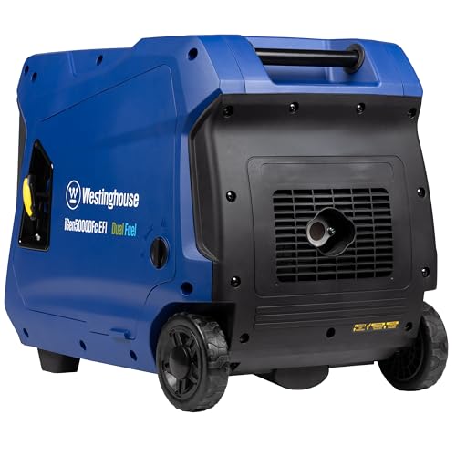 Westinghouse 5000 Peak Watt Super Quiet Dual Fuel Portable Inverter Generator, Remote Electric Start, Gas & Propane Powered, RV Ready 30A Outlet, Parallel Capable, Blue/Black