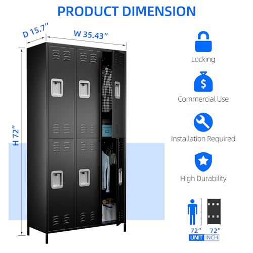 METAN Metal Storage Locker for School Office Gym Bedroom, 12 Doors Locker Cabinet for Employees, Industrial Steel Storage Locker with 12 Hooks, Assembly Required (12 Door-Light Gray)