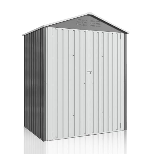 10x10 FT Outdoor Storage Shed, Metal Garden Tool Shed with Updated Frame Structure, Lockable Doors and Windows, Ideal for Backyard Garden Patio Lawn, Grey