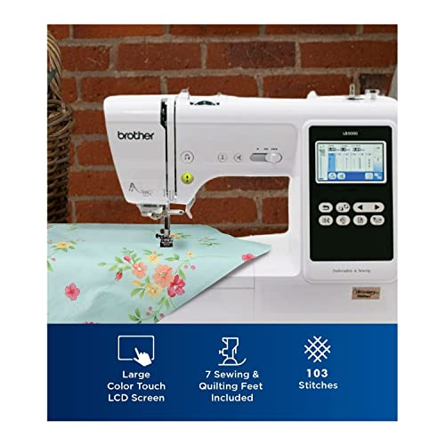 Brother SE600 Sewing and Embroidery Machine, 80 Designs, 103 Built-In Stitches, Computerized, 4" x 4" Hoop Area, 3.2" LCD Touchscreen Display, 7 Included Feet