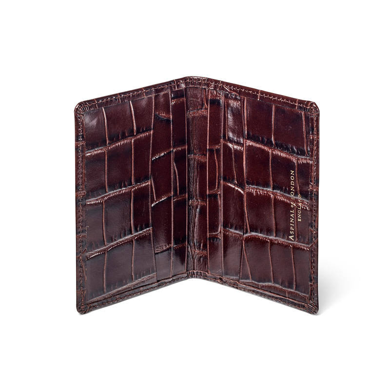Aspinal of London | Double Fold Credit Card Holder | Deep Shine Amazon Brown Croc