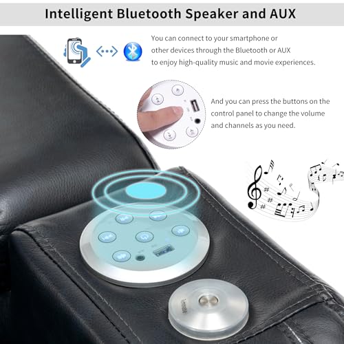 Merax Power Recliner Chairs for Living Room, with Cooling Cup Holder Bluetooth Speaker LED Lights USB Ports Tray Table Storage, Dark Blue