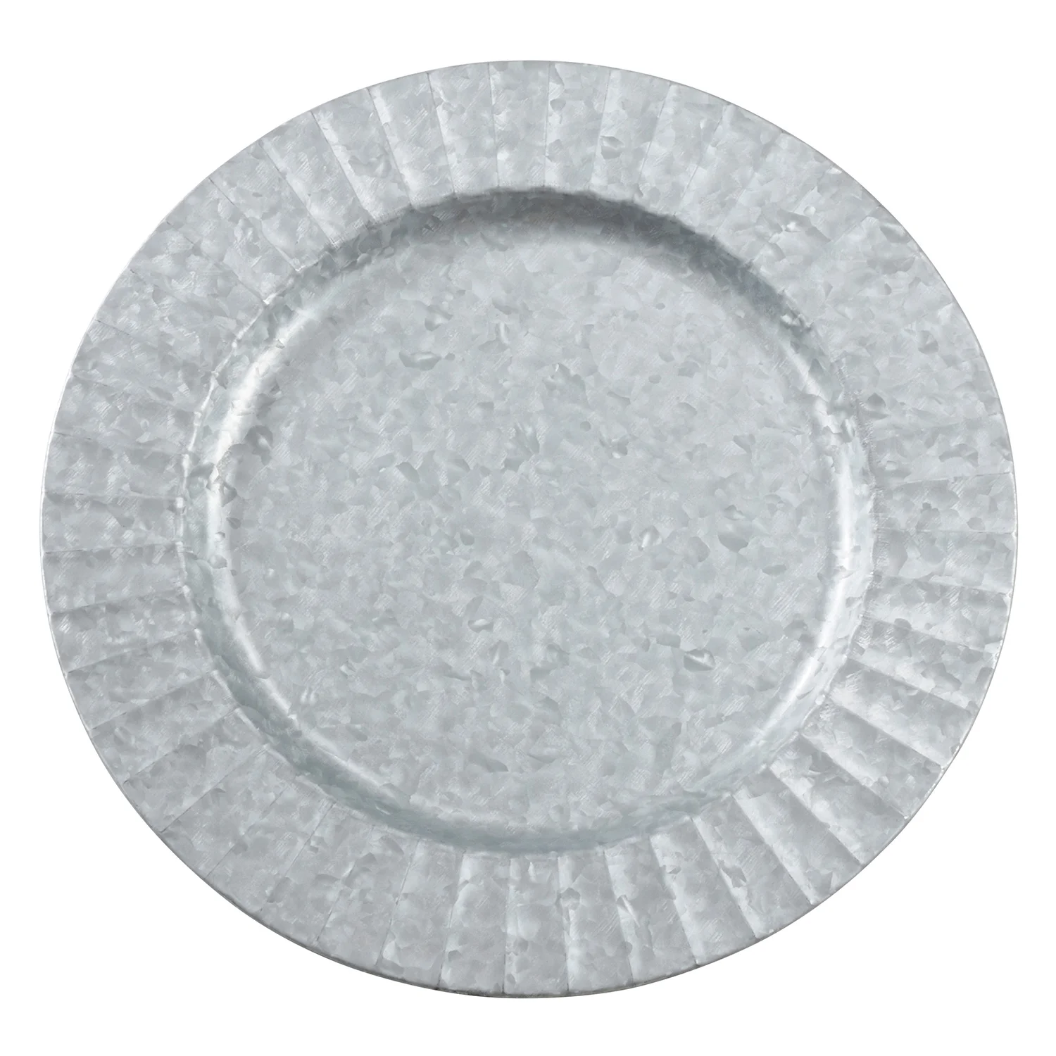 Fennco Styles Sousplat Collection Vintage Ruffled Galvanized Metal 13 x 13 Inch Charger Plates, Set of 4