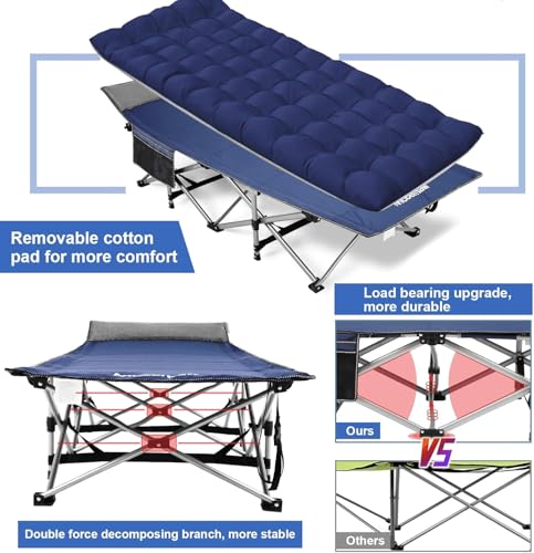 Nictemaw Folding Camping Cot, 900 LBS Heavy Duty Sleeping Cot Portable Camping Cots for Adults Double Layer Oxford with Carry Bag for Home, Office Nap, and Outdoor Beach, Blue