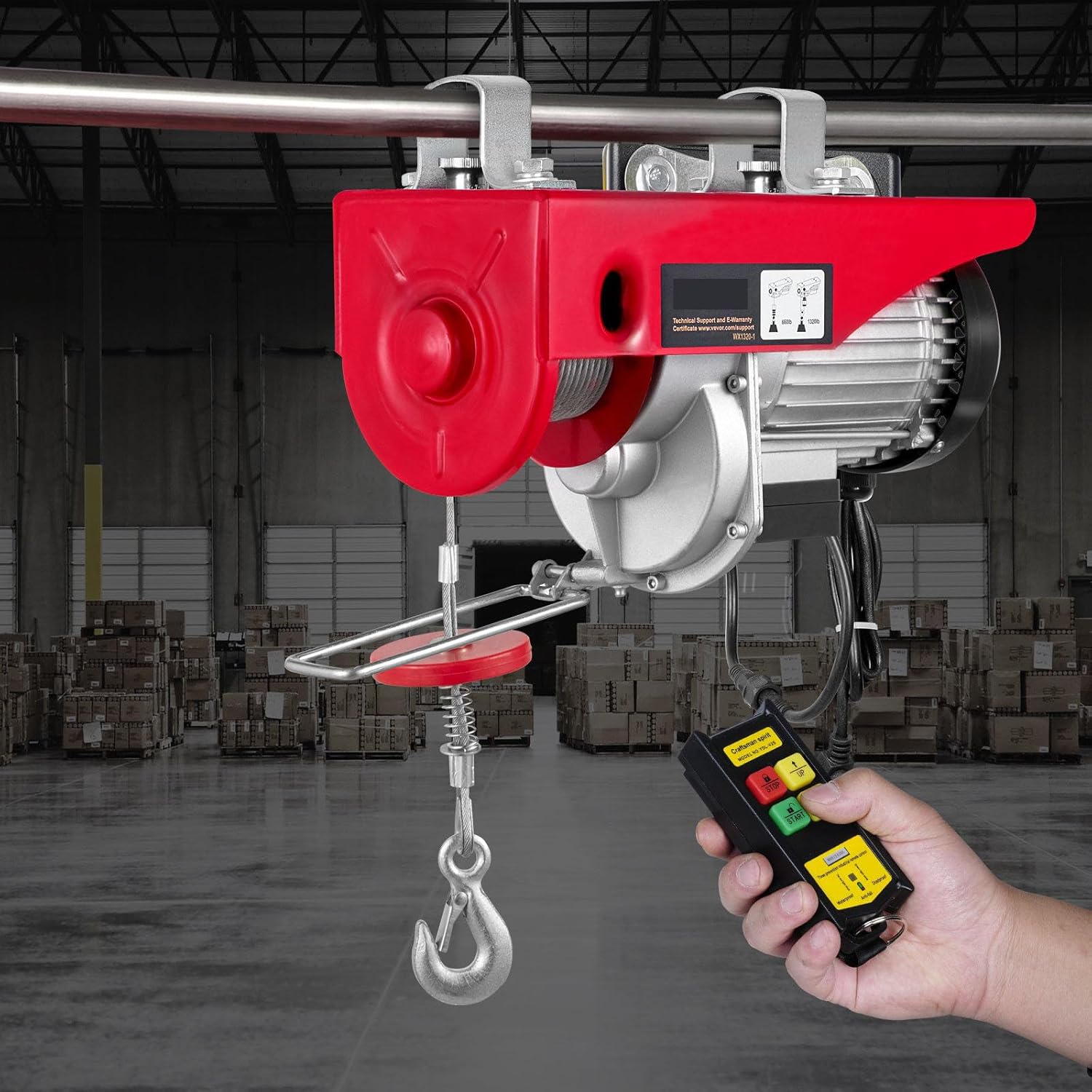 DOUKI Heavy Duty Electric Hoist with Wireless Remote Control - 1320 lbs Lifting Capacity, 1150W 110V Steel Wire Winch, 40ft Single Cable Lifting Height - Ideal for Garage, Warehouse, Factory