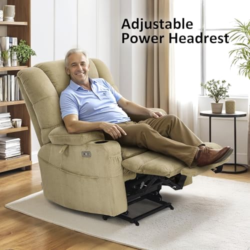 MCombo Large Triple Motor Power Lift Recliner Chair with Massage and Dual Heating, Adjustable Headrest for Tall Elderly People, Fabric 7634 (Grey, Large)