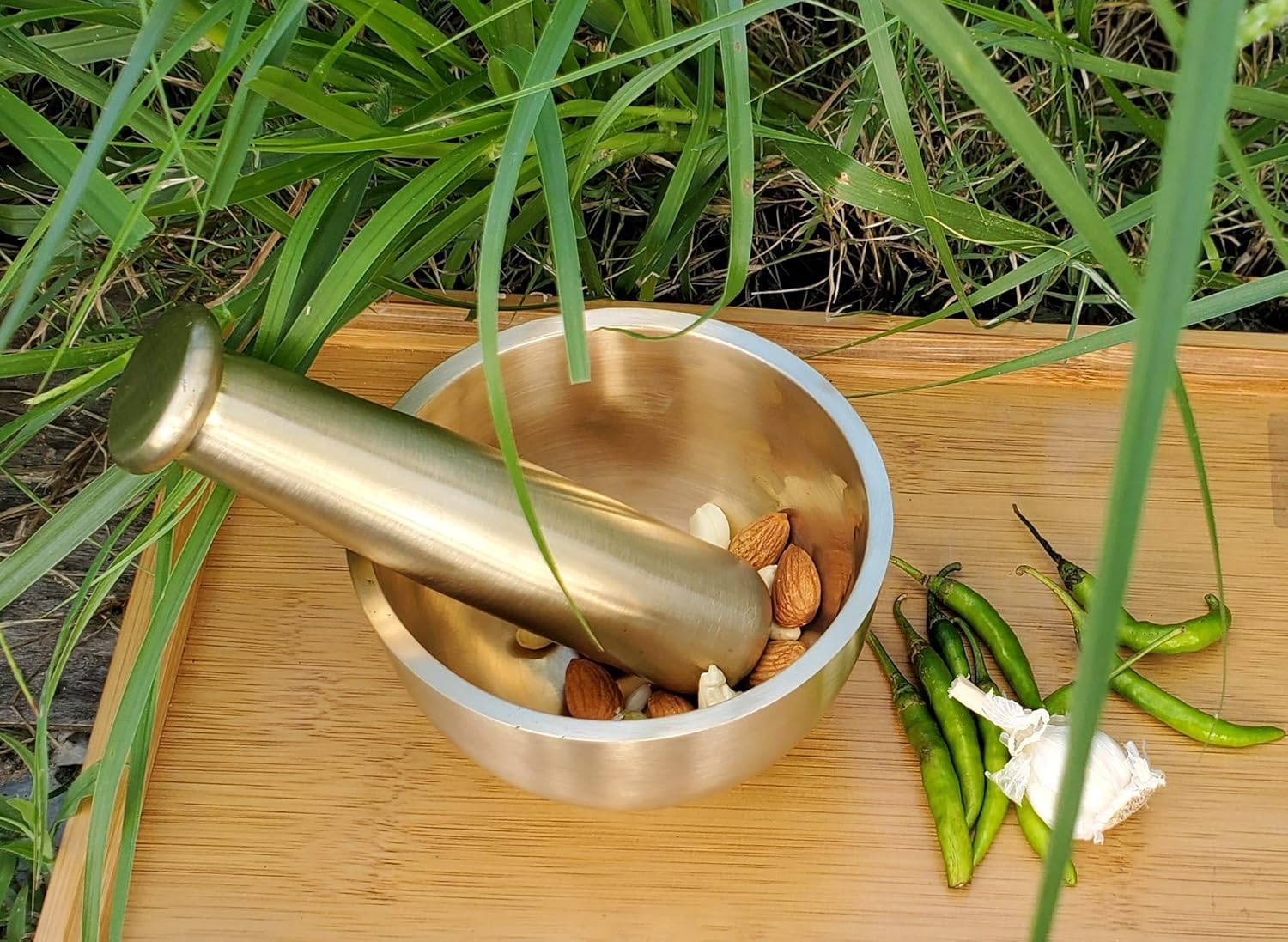RK_ENTERPRISES Brass Mortar Pestle Set, 1 Piece, 4.5 Inches, Gold