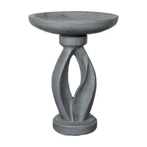 SunJet 25.5 Inch Heigh Wood-Look Concrete Bird Bath with Decorative Faux Bird – birdbath Rustic & Long-Lasting Design, Enhances Garden, Patio, Yard, Lawn Décor