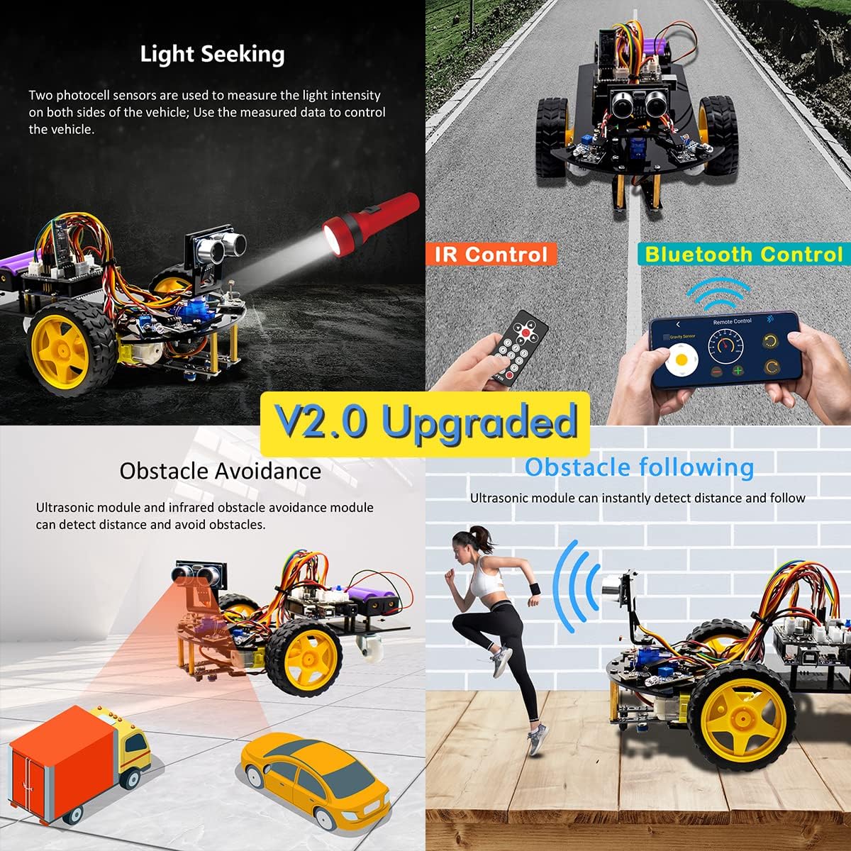 LAFVIN Smart Robot Car 2WD Chassis Kit V2 Ultrasonic Module,Line Tracking Module,IR Remote Control Compatible with Arduino IDE