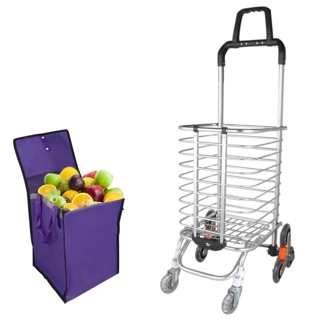 Unique Bargains Stair Climber Cart Rolling Folding Shopping Cart Swivel Wheel with Bag
