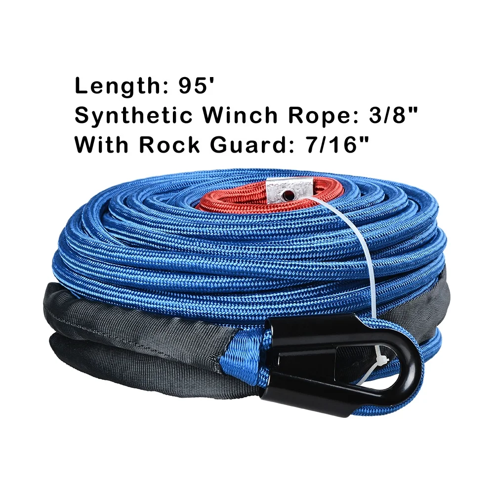 Astra Depot Blue 3/8" x 95ft Synthetic Winch Rope 22000lbs Dyneemas Winch Cable Line Sleeve Protection Car Tow Recovery Cable for 4WD Off Road Vehicle Jeep SUV Truck