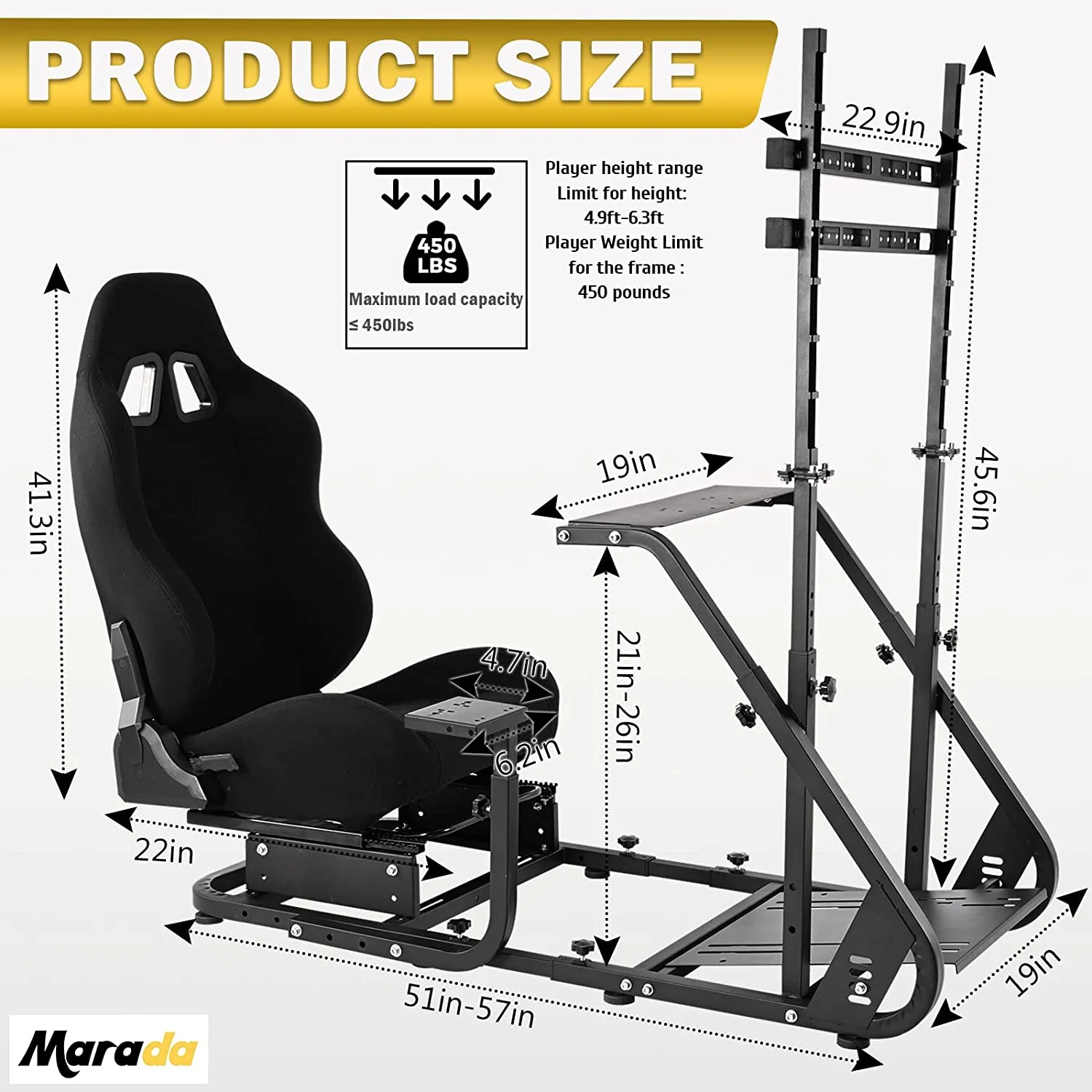 Marada G923 Racing Simulator Cockpit with Monitor Stand Game Seat Fit for Logitech G920 T500 Fanatec