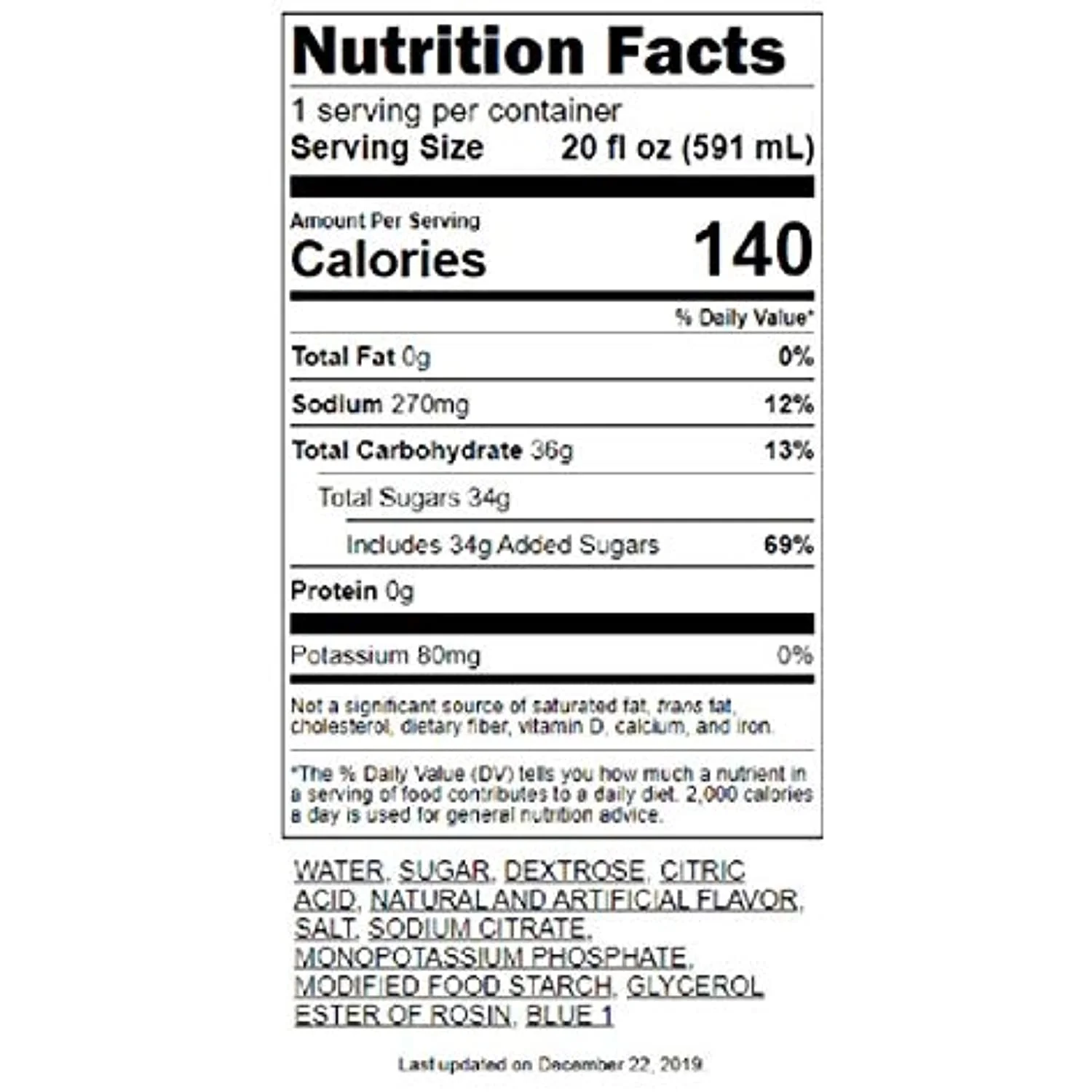 Gatorade Cool Blue, 20 Oz, Pack Of 24