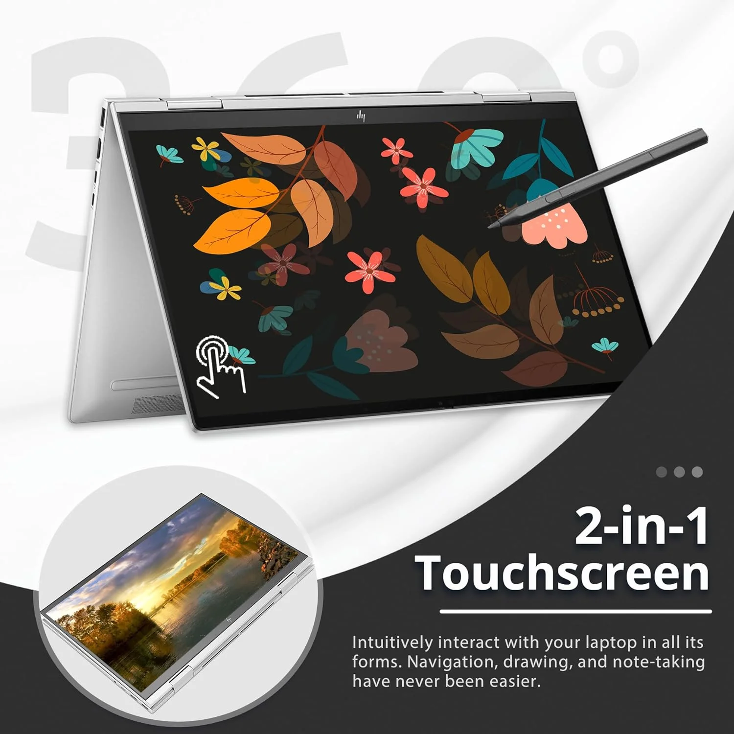 HP Envy x360 2-in-1 15.6" FHD Touchscreen Laptop, Intel Core i7-1355U, 16GB LPDDR5 RAM, 512GB SSD, Intel Iris Xe Graphics, Backlit KB, 5MP IR Camera, Win 11, Silver, Hotface 32GB USB Card