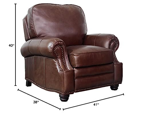 BarcaLounger Longhorn II Recliner Chair Shoreham Antique Dark Sanded Bomber Top Grain Leather Chair with Espresso Wood Legs