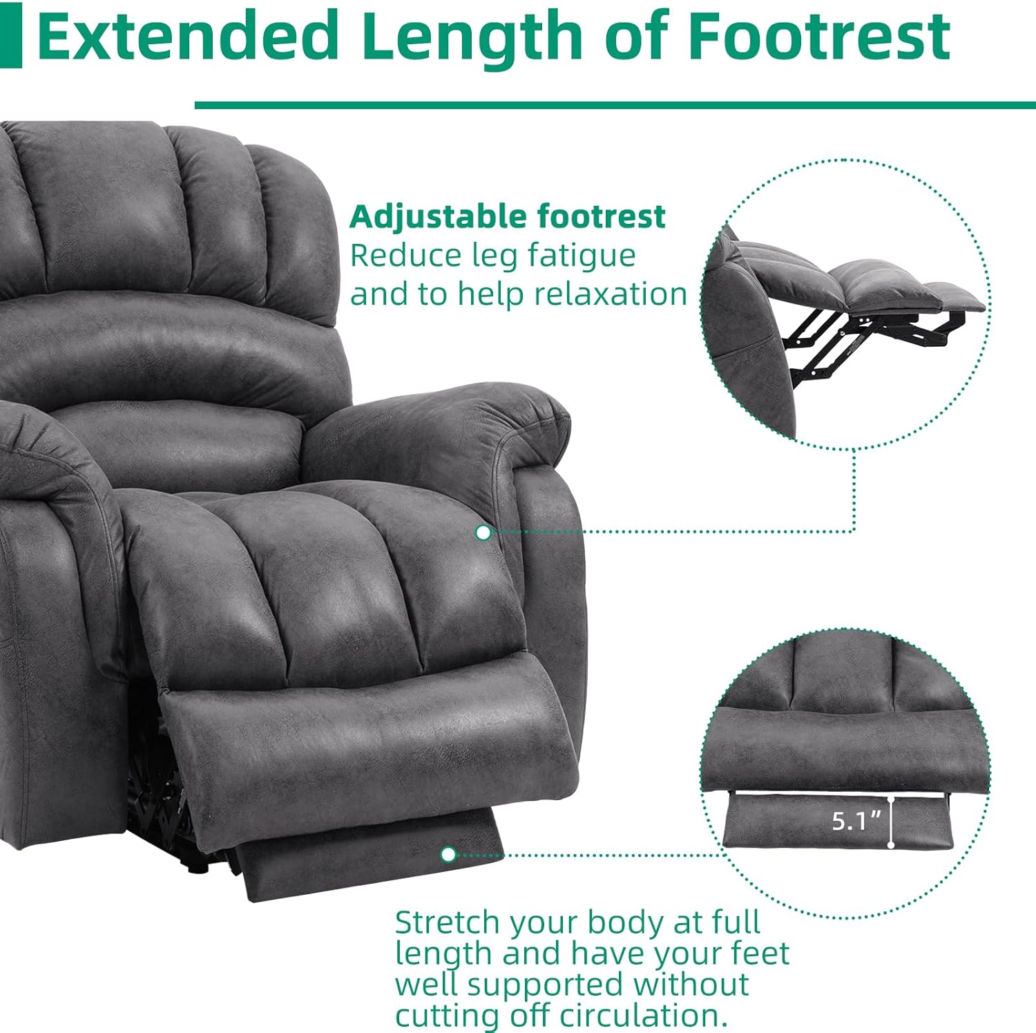VIVIJASON Tall Man Large Power Lift Recliner Chair with Extended Footrest for Elderly, Overstuffed Wide Electric Lift Chair with Heat & Massage, 2 Remote Controls, Side Pockets & USB Ports, Gray