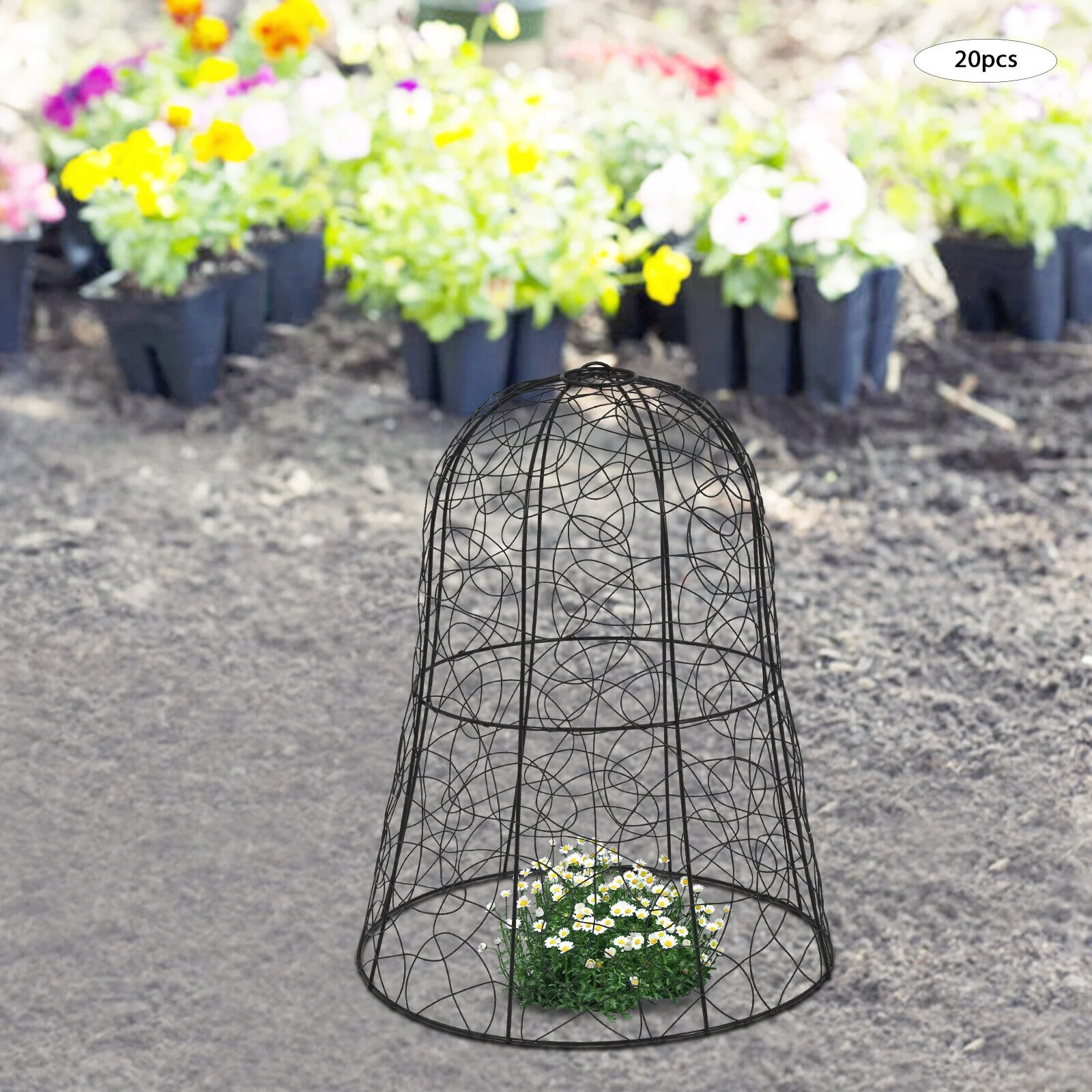 20PCS Garden Chicken Wire Cloche Plant Protector and Cover Iron Black/Green 12.99"H×15.75"