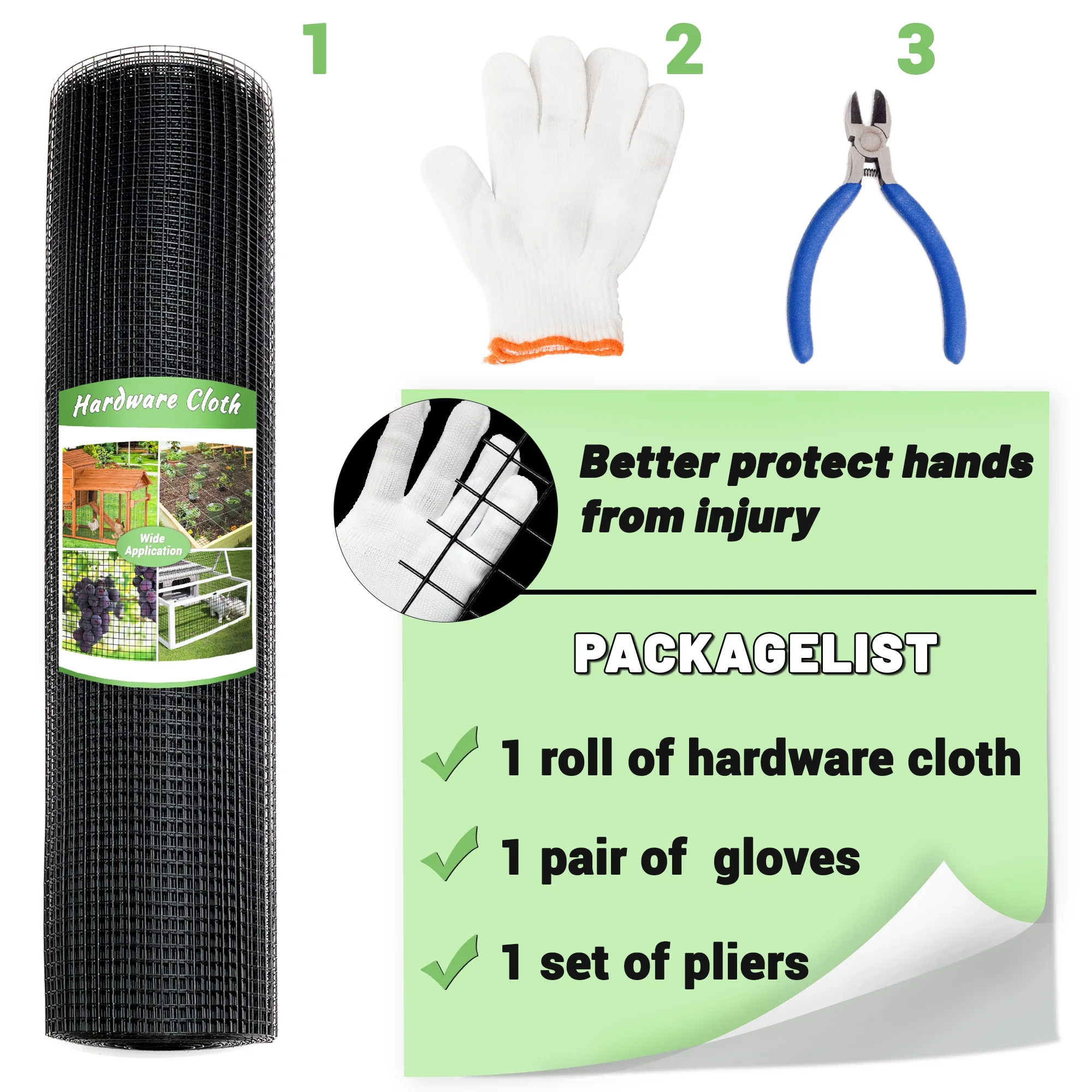 HITTITE Hardware Cloth 1/2 inch 36 x 50 ft, 19 Gauge Black PVC Coated Fence Wire Mesh Roll, Galvanized Welding Vinyl Coated Hardware Cloth for Chicken Coop and Home Improvement Projects.