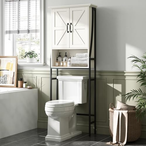 Over The Toilet Storage Cabinet, Over Toilet Bathroom Organizer with Barn Doors Above Toilet Storage Cabinet Spacesaver Rack Behind Toilet Bathroom Organizer Over The Toilet Storage (Gray)
