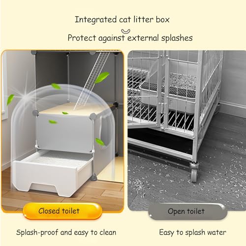 Cat Cage with Cat Litter Box, Large 2/3 Tier Cat Playpen Cat Kennels, Indoor Cat Playpen for Small Animal, Exercise Place Ideal for 1-3 Cat, 49