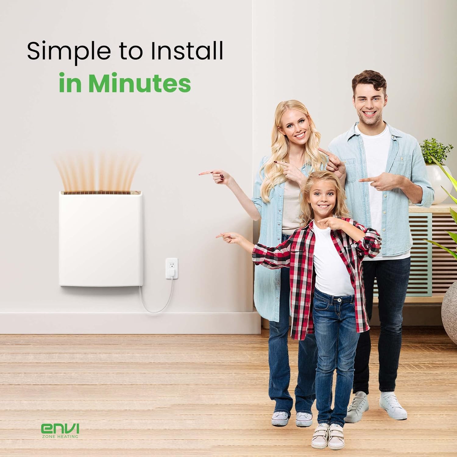 Envi Plug-in Electric Panel Wall Heater for Home, Energy Efficient, Child Safe, Quiet, Great for Bedrooms, Bathrooms, Office, Kitchen, Garage, Tip-Over Protection, Comfort-Level Adjustable Thermostat