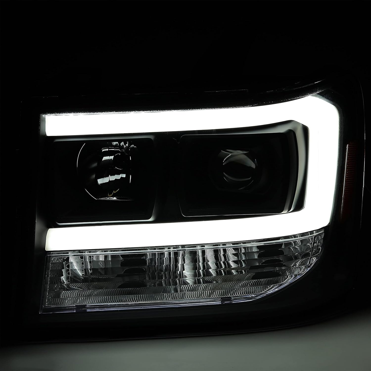 HECASA LED Projector Headlights Compatible with 2007-2014 GMC Sierra 1500 2500HD 3500HD LED Tube Bar Replacement for GM2502283 GM2503283 Headlamps Assembly Clear Lens Black Housing
