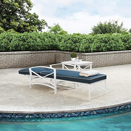 Crosley Furniture KO60018WH-GY Kaplan Outdoor Metal Chaise Lounge, White with Grey Cushions