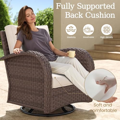 5 Pieces Wicker Patio Furniture Set, Luxury Outdoor Conversation Set with High Back Swivel Rocker Chairs