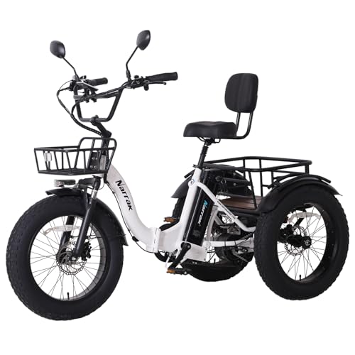 Electric Tricycle for Adults, 750W(Peak 1350W), 48V13Ah Ebike, 20"x4.0" Aluminum Folding Fat Tire 3 Wheel Electric Trike, Max 20MPH Hydraulic Brake, Rear Motor Differential